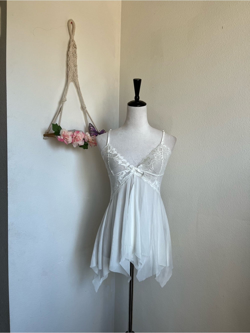White Lace Chiffon Babydoll Lingerie dress size small